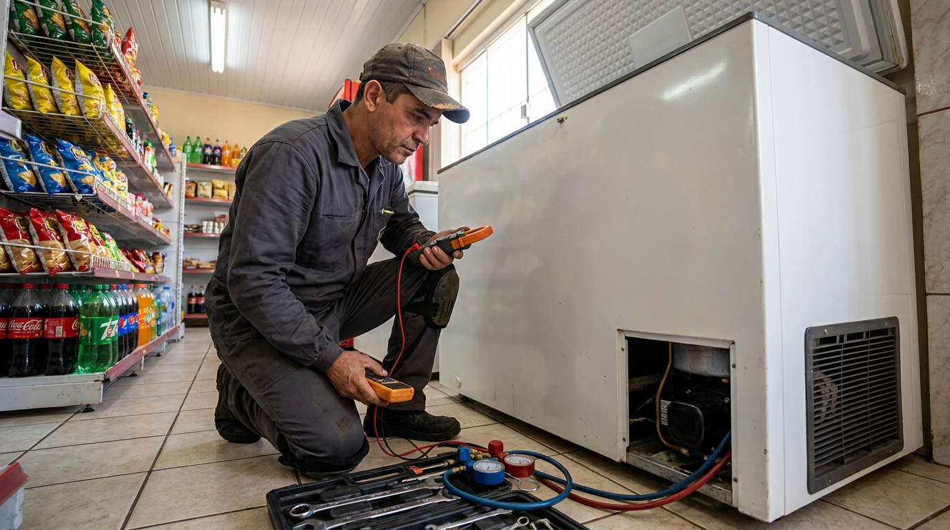 Reparo da placa eletrônica de um freezer em atendimento em Juiz de Fora‑MG