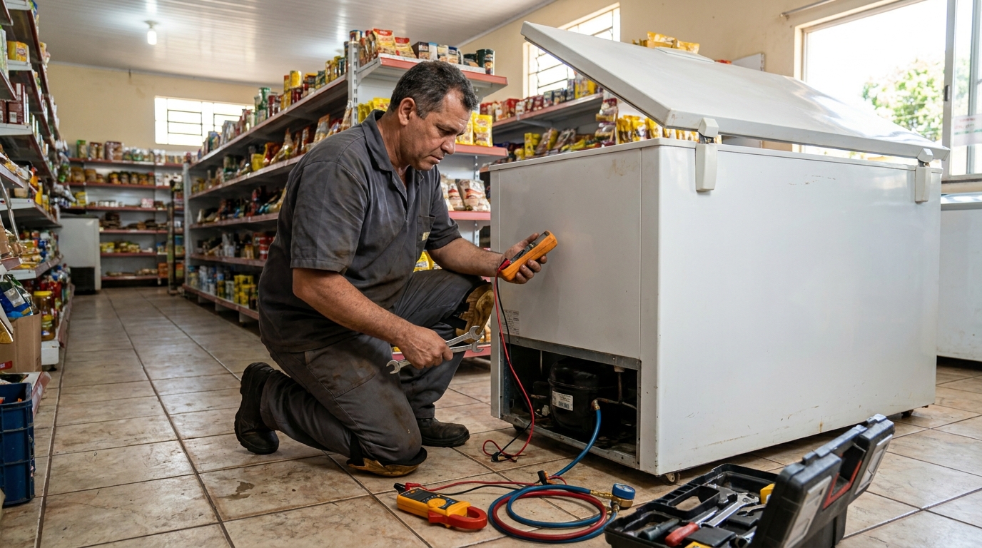 Troca de termostato de freezer em atendimento em Juiz de Fora‑MG